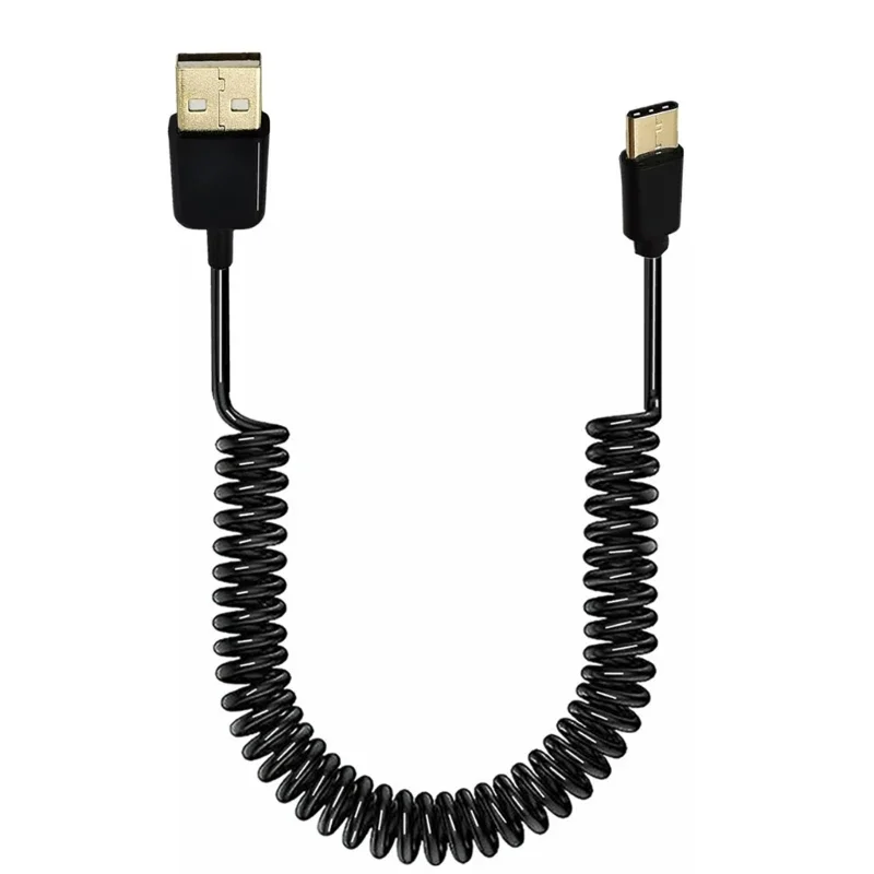 USB 3.1 Type-C Male To USB 2.0 Male Spirals Coiled Adapter Cable Spring Telescopic Extension Wire for Data Sync Charger
