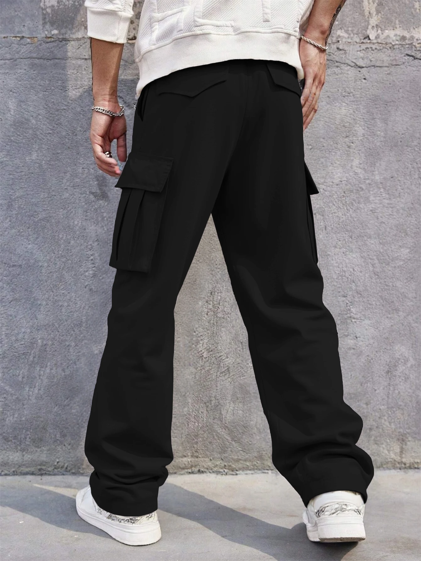 3D pockets, street-bombing workwear, trendy functional lacing, loose-fitting casual pants, men's straight-cut fashion