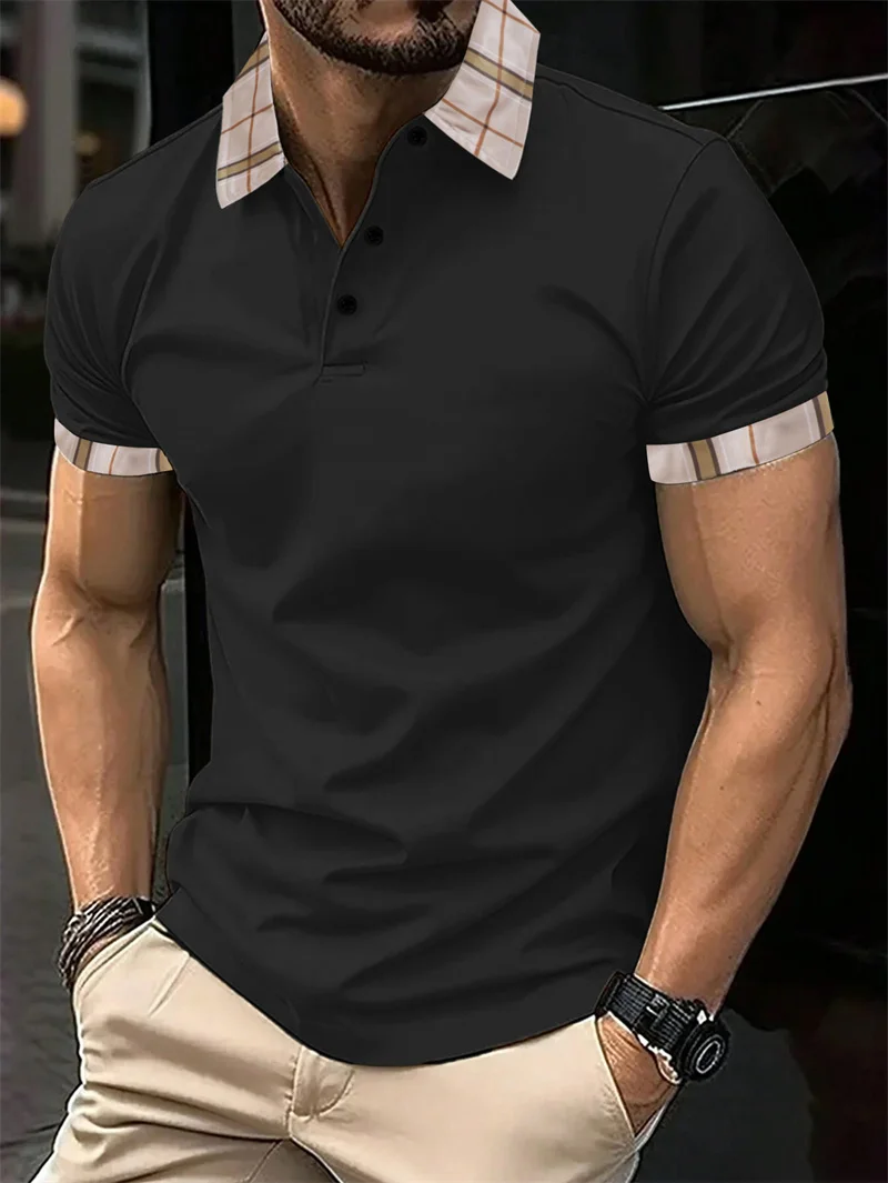 Herren-Poloshirt, lässig, kurzärmelig, einfarbig, modisch, atmungsaktiv, Poloshirt, bequeme Oberteile mit Knopfleiste und Umlegekragen