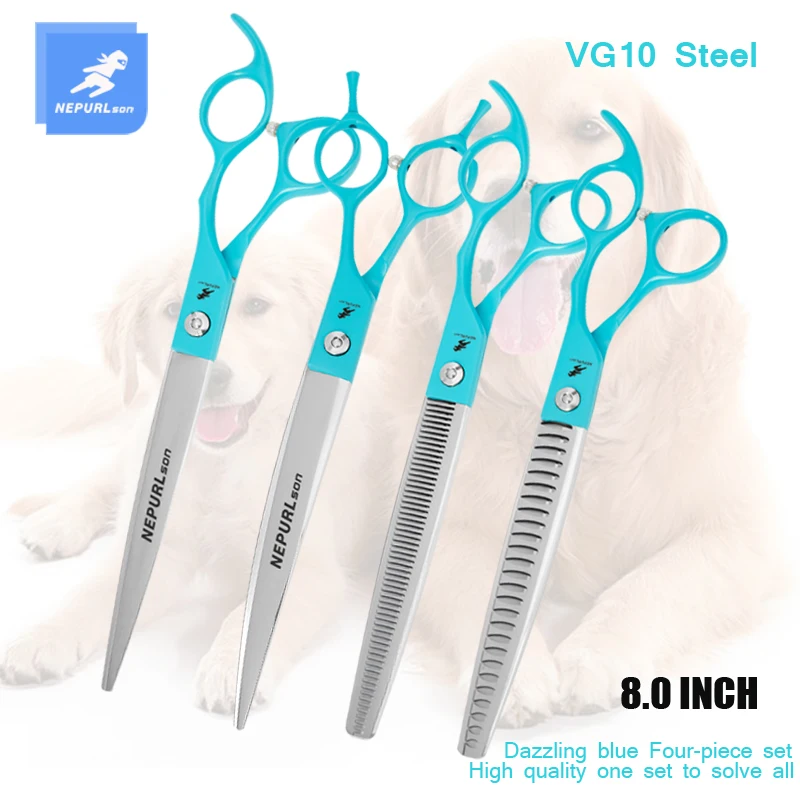 

Professional 8.0 INCH Pet Scissors Straight&Thinning&Curved&Chunker Grooming Shears Tool Set For Dog Grooming High JP VG10 Steel