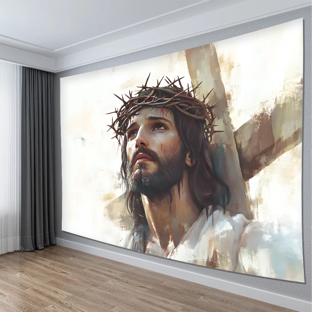 Jesus Christ Tapestry - Crown of Thorns Spiritual Wall Art | Ideal for Living Room, Bedroom Decor, Indoor Use, No Power Required