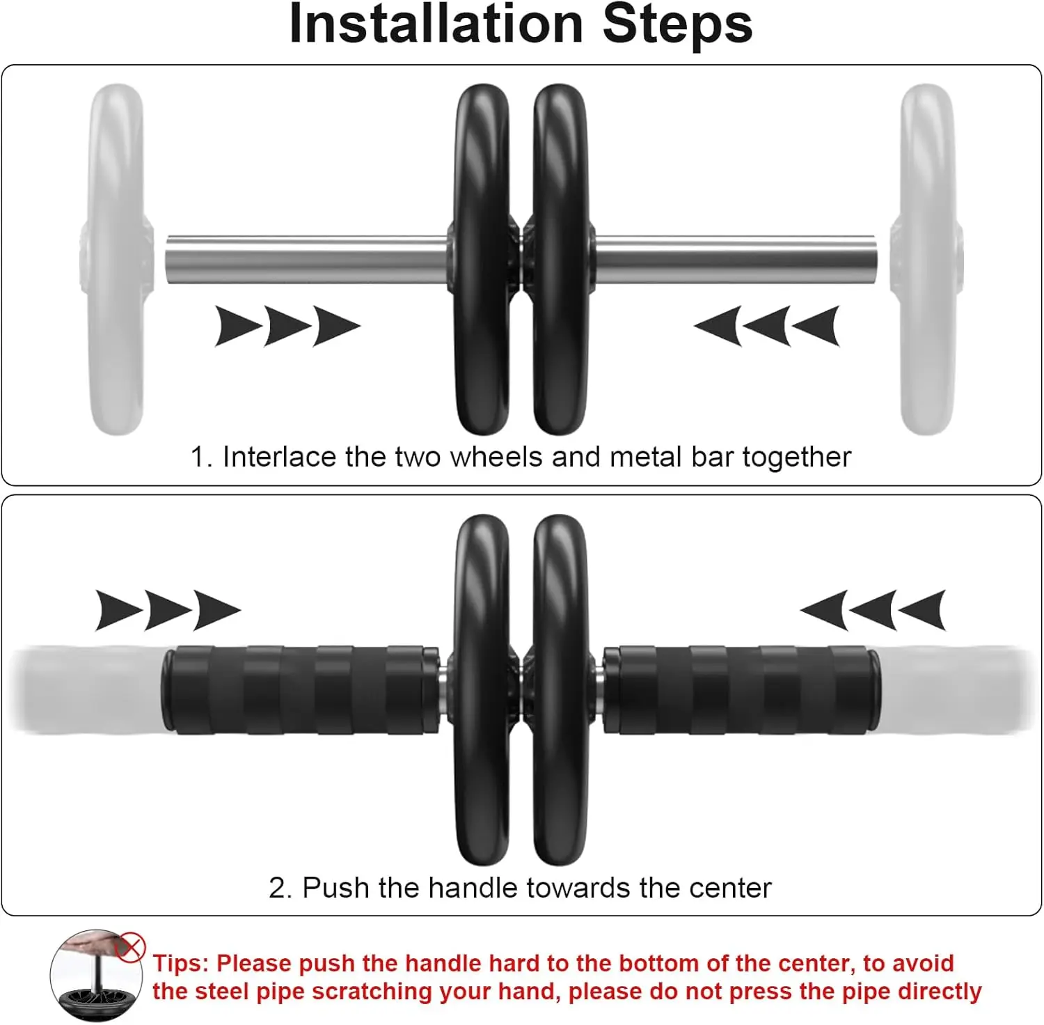 Geräuschloser Bauchroller mit Doppelrad – Hergestellt aus PVC und Edelstahl, geeignet für das Training der Rumpfmuskulatur und für Fitnessbegeisterte, Bauchmuskelroller, Trainingsgerät. – Detail 5