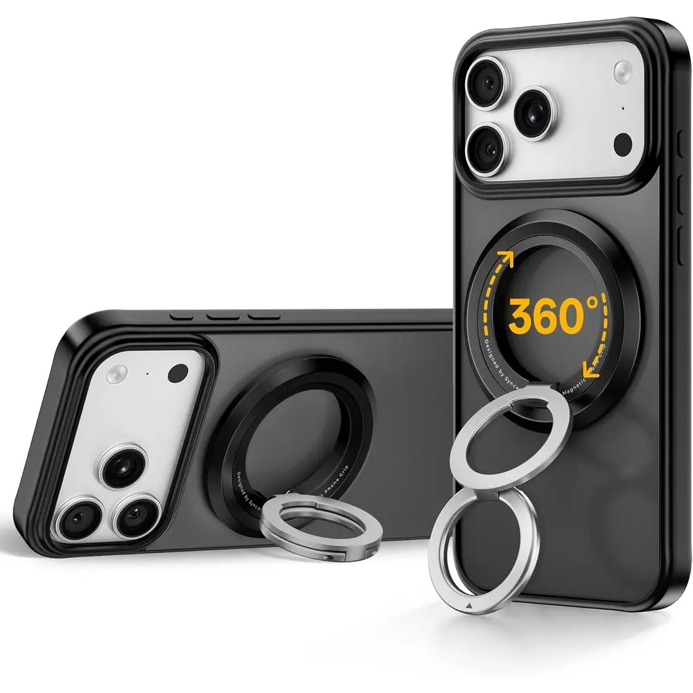 

360° Rotating Magnetic Cell Phone Grip, Ring Holder & Kickstand, Compatible with iPhone 17-12 Pro Max & Android Devices