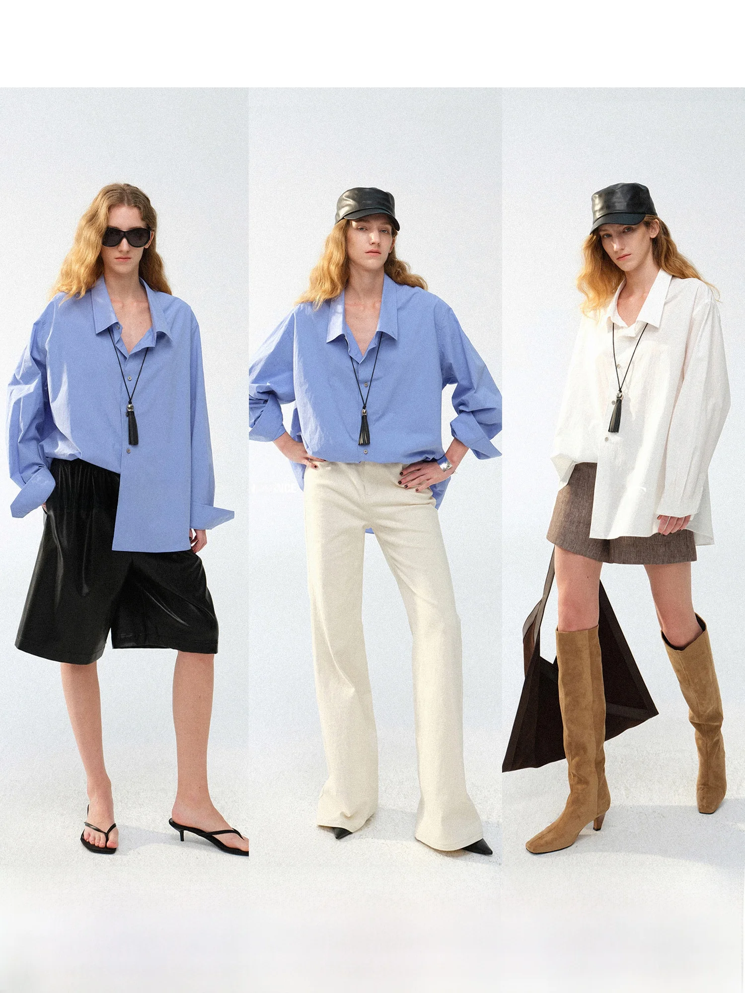 

CleanFit 100% Cotton Asymmetric Loose Fit Simple Shirt Top Women's Casual Style Long Sleeve Button Closure Color