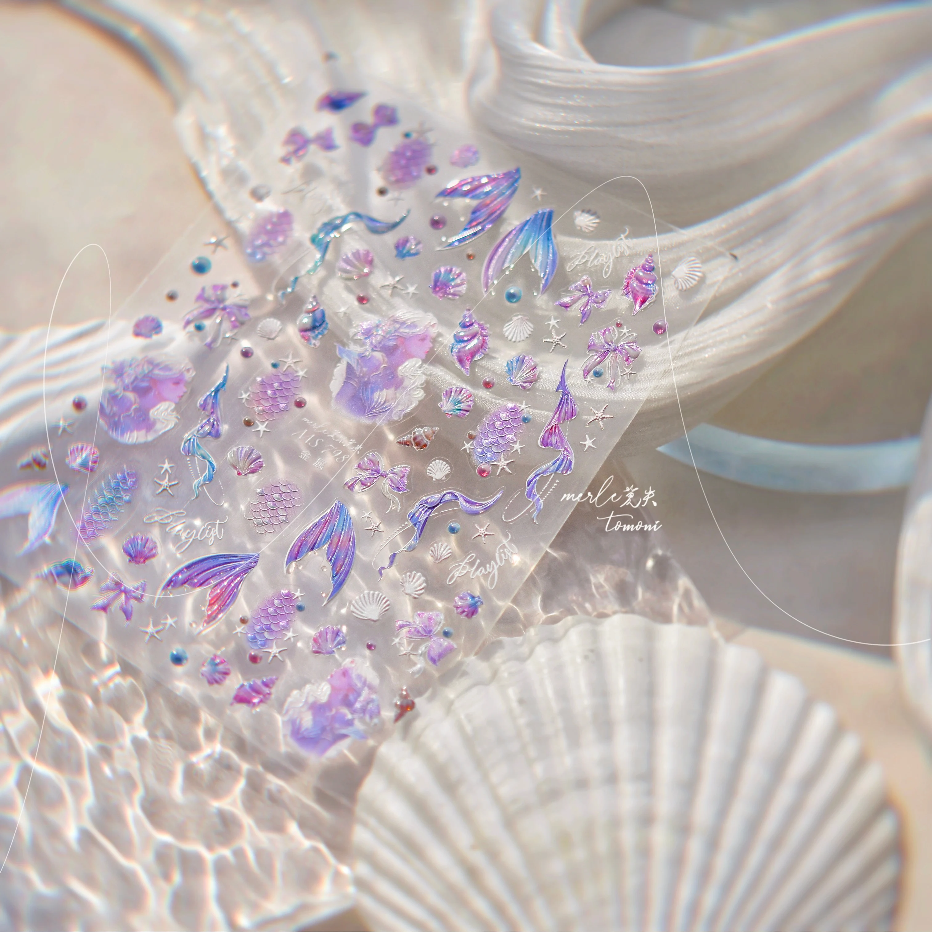 1 قطعة 5D تنقش حورية البحر الذيل مسمار الشارات بريق قذيفة مانيكير اكسسوارات ذاتية اللصق لحفلات الصيف الأحداث ملصقات #5