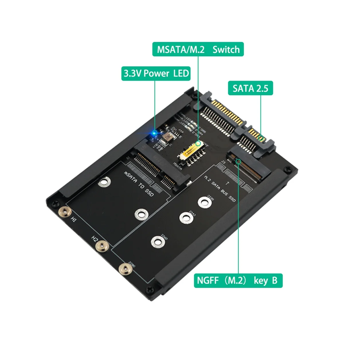 2In1 MSATA + B Key/B+M Key M.2 SSD to 2.5 SATA Adapter Card with Enclosure Socket for M2 NGFF SATA3 2230 2242 2260 2280JAS