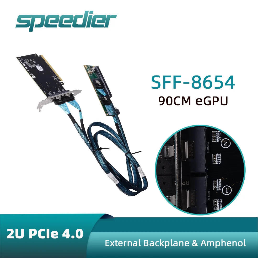 2U External PCIE 4.0 Adapter Card + 4.0 Backplane + SFF-8654 Riser Cable Kit  for eGPU Gaming Graphics Cards GPU Expansion 0.6m
