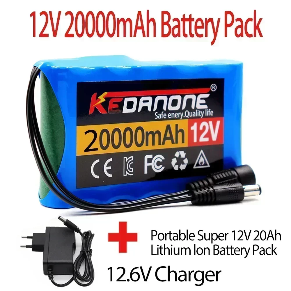 NEW 12V 20000mah Portable Super Battery Rechargeable Lithium Ion Battery Pack Capacity DC 20Ah CCTV Cam Monitor + 12.6V Charger