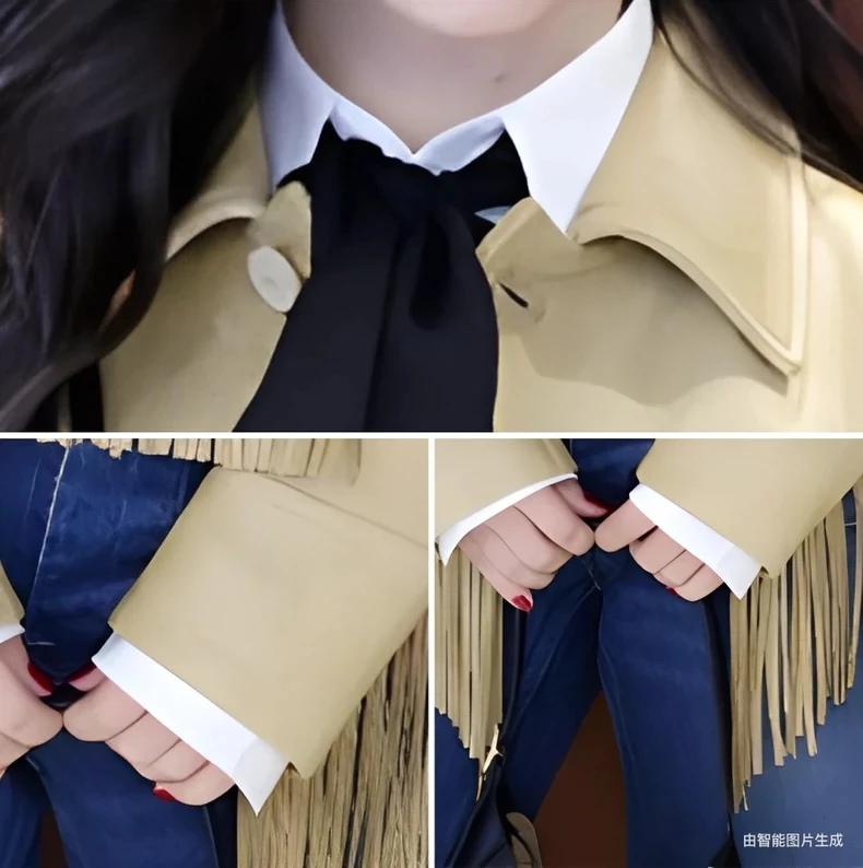 Fringed Western Denim Leather Jacket Outwear Women's Classy Pockets Single Breated Geniune Leather Short Jacket