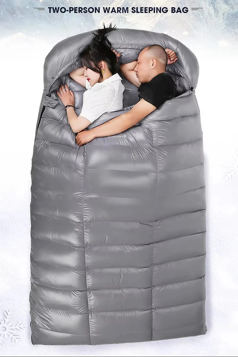 

White Goose Down Filled Sleeping Bag, Double Goose Sleeping Bag, Suitable for Warm Weather, Camping or Home, 2 Person