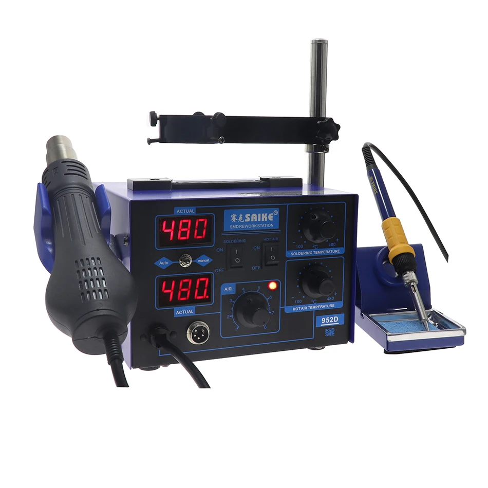 Original SAIKE 952D+ Hot Air Gun Digital Soldering Iron Desoldering Station SMD Constant Temperature Rework Station 110V/220V