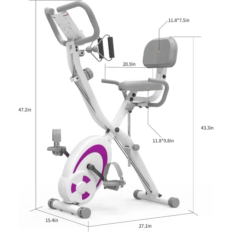 Folding Stationary Bike Recumbent Exercise Bike w/Arm Resistance Bands-Pulse Sensor-LCD Monitor