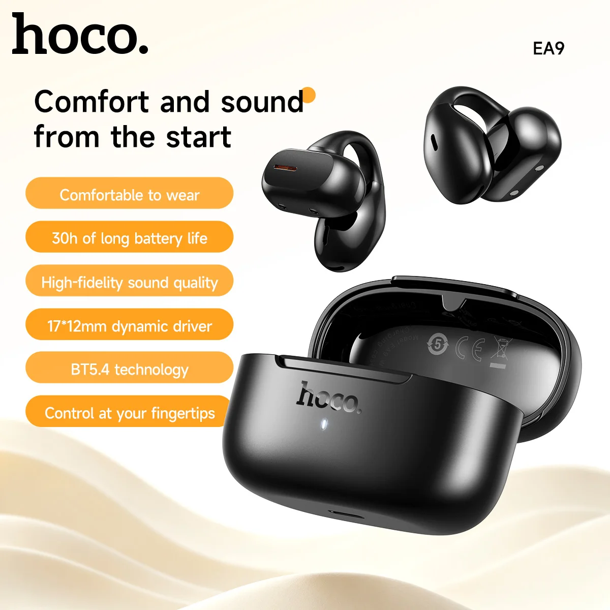 

HOCO EA9 Wireless Earphone Open Ear Clip-on Headset Bluetooth 5.4 HD Call Headphone Sports Earbuds for Android iOS Smart Phone