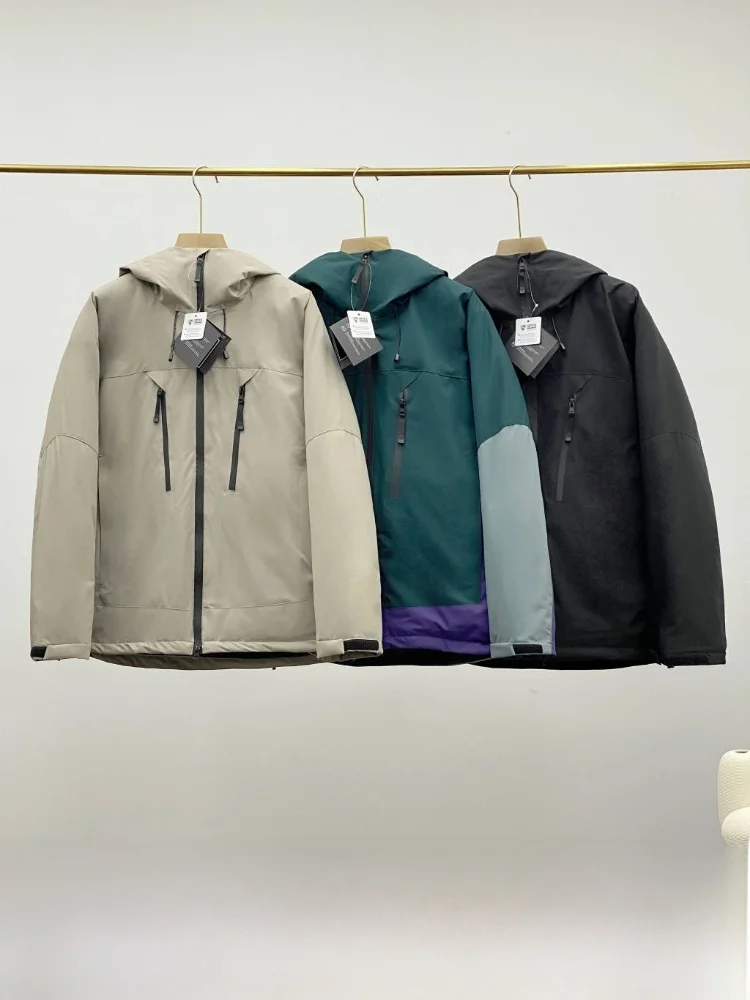 

Outdoor Men's Cotton Jaet Stand Fit Hooded Long Sve Warm Cold Resistant Quilted Zipper Youth Faion Winter Coat