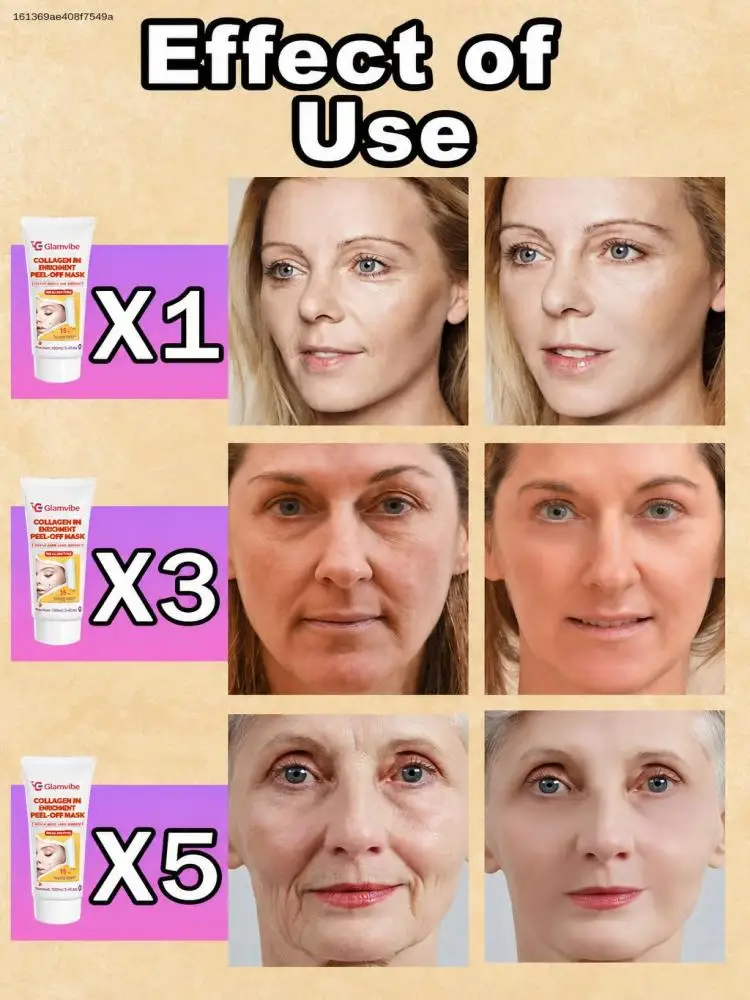 Facial Collagen Enrichment Peel Off Mask, Gentle Skin Cleansing Mask, Hydrating for Dry Skin, Refine Rough Skin Look, Easy to Use Home Beauty Mask
