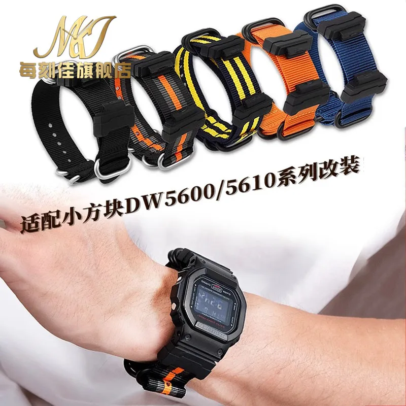 Nylon canvas watch strap For Casio DW5600 DW5610 GW-5000 Outdoor black orange gray blue yellow green khaki One-piece watchband