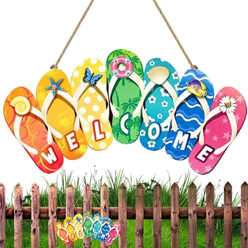 Hello Summer Door Sign Flip-Flop Shaped Beach Decorations Home Décor Accents Weather-Resistant Sturdy Stylish Door Decor For