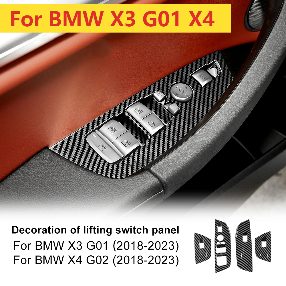 

For BMW X3 G01 X4 G02 2018-2023 Inner Window Lifting Switch Door Handle Pull Cover ABS Carbon Fiber Texture Accessories