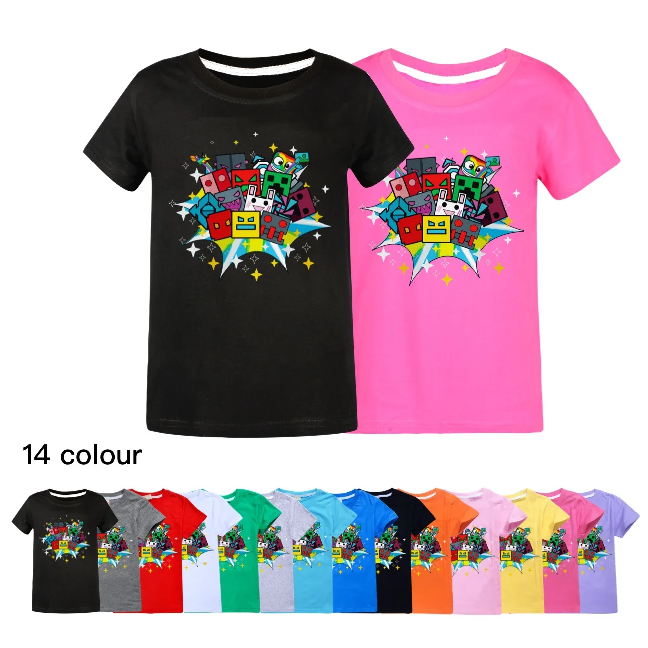 

Game Angry Geometry Dash T Shirt Kids Short Sleeve Casual Tops Boy Pure Cotton T-shirts Children's Clothing Girls Summer Clothes