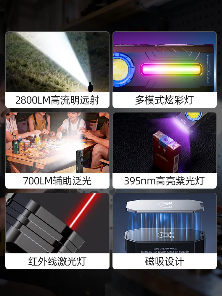 Flashlight multifunctional portable mini super bright rechargeable outdoor maintenance work light X608 ULTRA