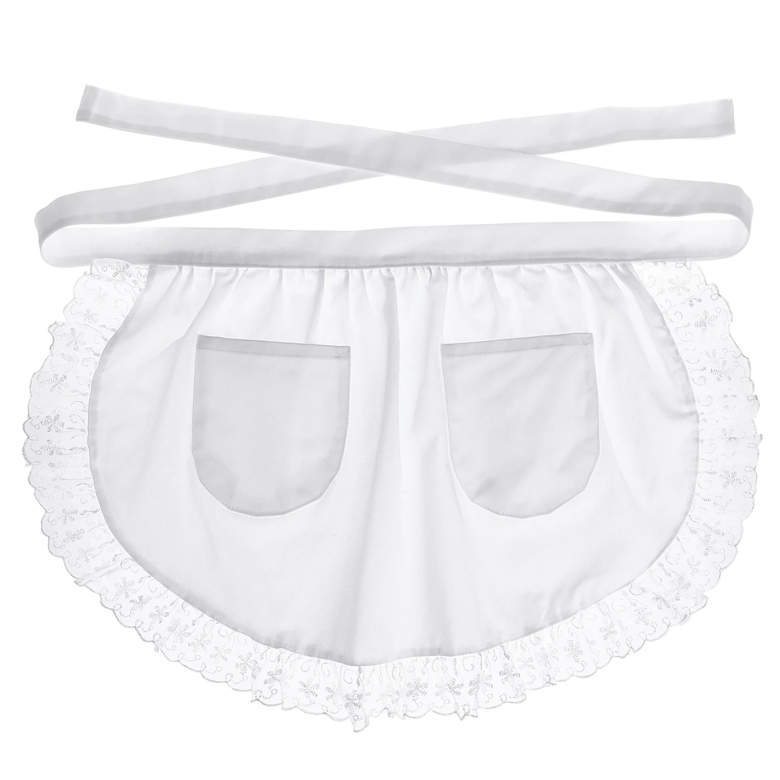 

Short Lace Apron Cotton Waist White Women Girls Accessories Pockets Kitchen Cafe Hotel Clothes Pants Stains