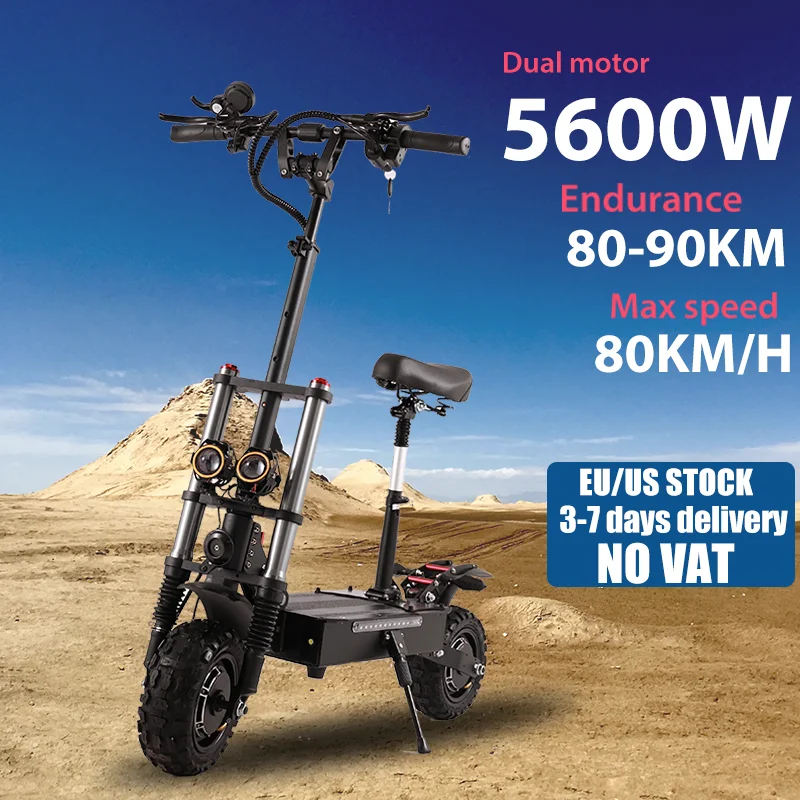 

High Power Electric Scooter Dual-Drive 5600W Motors Up To 50 MPH 11 Inch Tubeless Off Road Tires With Detachable Seat