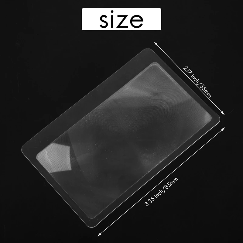 Lupa transparente, 3 X Magnifier Magnification, Pocket Credit Card Tamanho