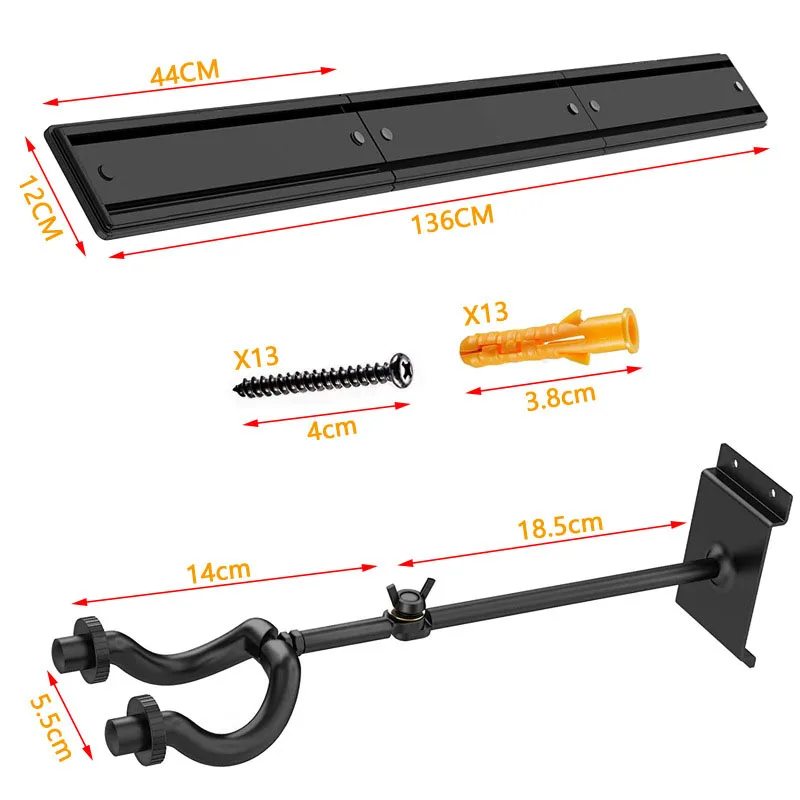 Wall Mount Rotatable Splicing Display Rack, Groove Design, Soft Leather, Rubber, Adjustable Plug, Metal Guitar Bracket