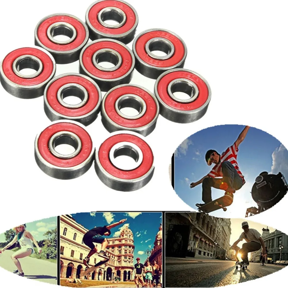 

10pcs Skateboard Parts Bearings Double Roller Skate Skateboard Inline Roller Skate Wheel Bearing 608-RS Bearing ball