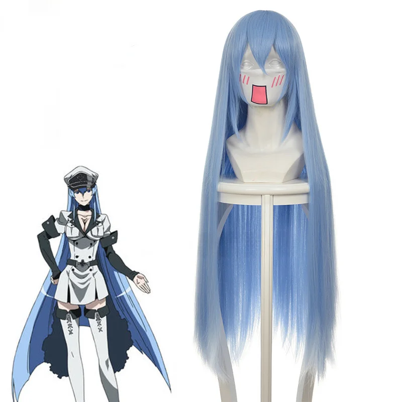 ¡Anime Akame Ga mata! Jaegers Esdeath Esdese-Peluca de Cosplay larga y recta, color azul, pelo sintético resistente al calor, fiesta de Halloween