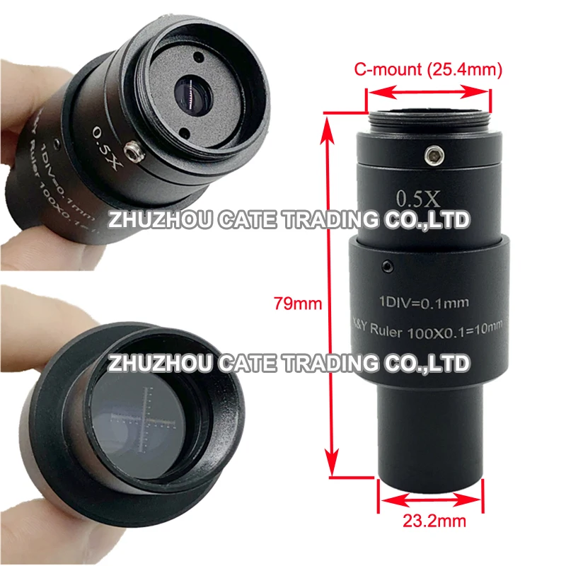 0.5X Microscope Eyepiece Camera Adapter C-mount Industrial Camera Relay Lens Scale Adapter with Calibration Reticle