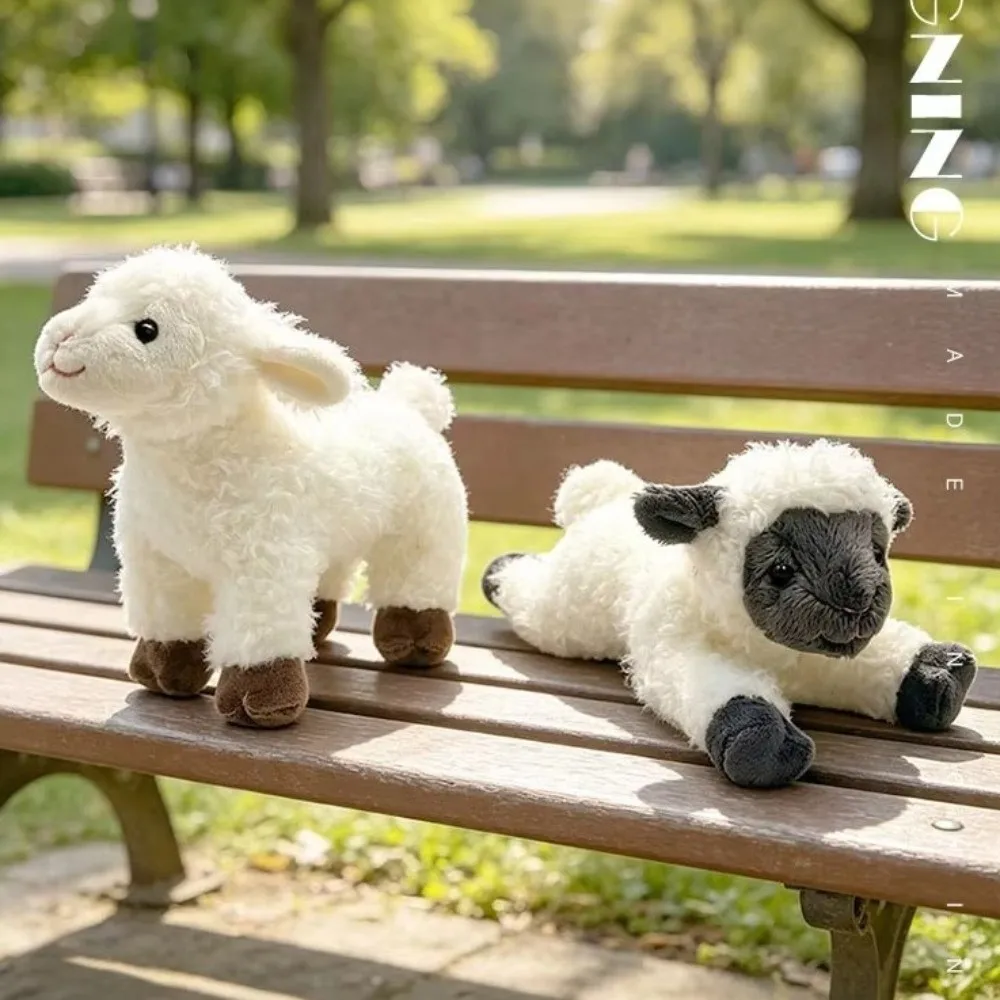 20cm Size Lamb Soft Fluffy Touch Standing Lying Pose Sheep Curly Cream White Simulated Animal Design Sheep Home Decor