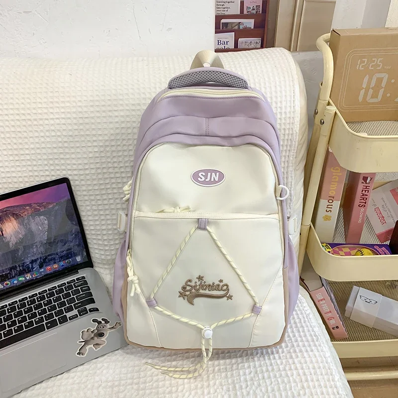 Casual Nylon Color Matching Backpacks Large Capacity High Quality Cute Durable Schoolbags for Girls 2025 School Season Hot Sale