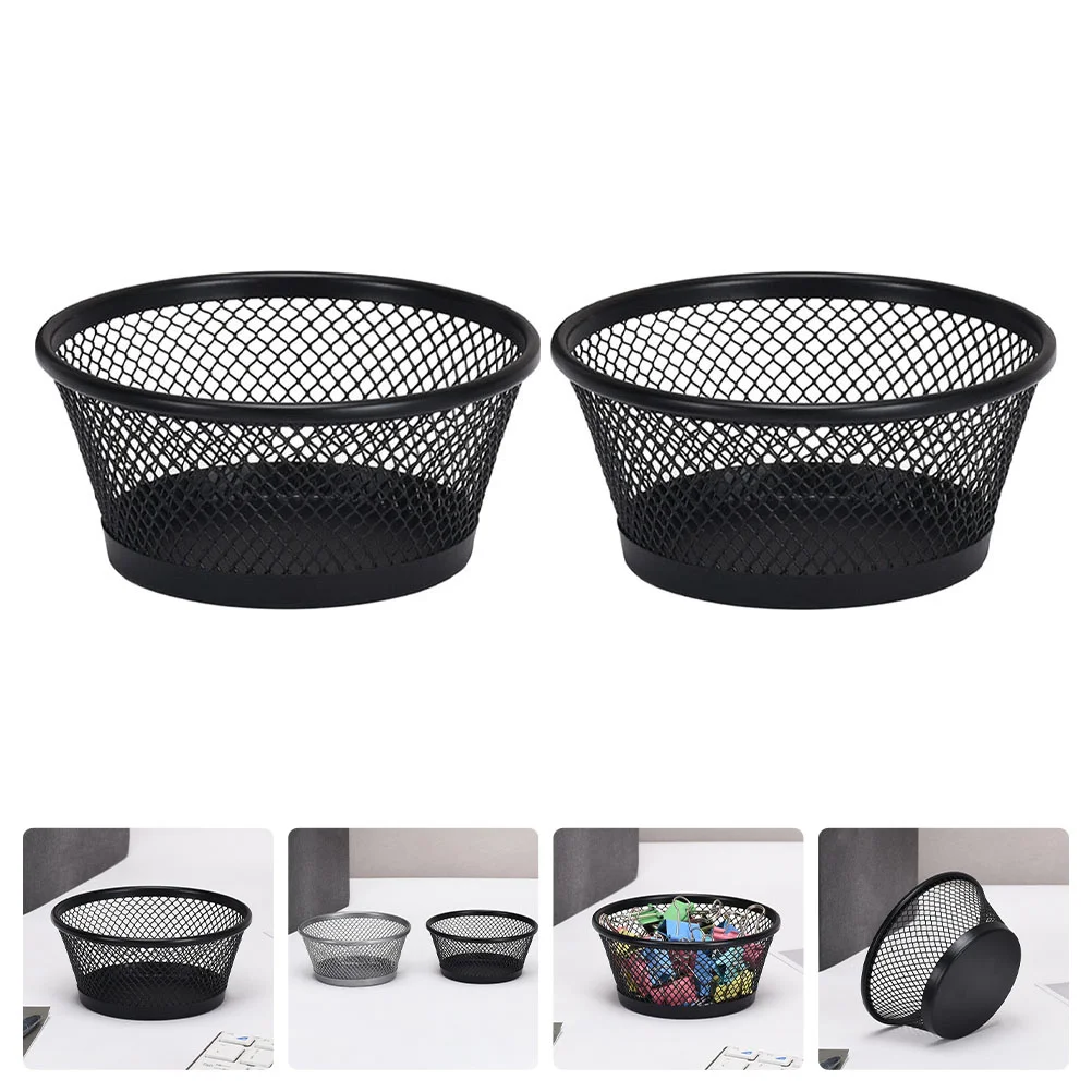 2 Pcs Binders Paper Clip Storage Bucket Container Holder Grid Paperclip Organizer Mesh Black Cup Multi-functional Office