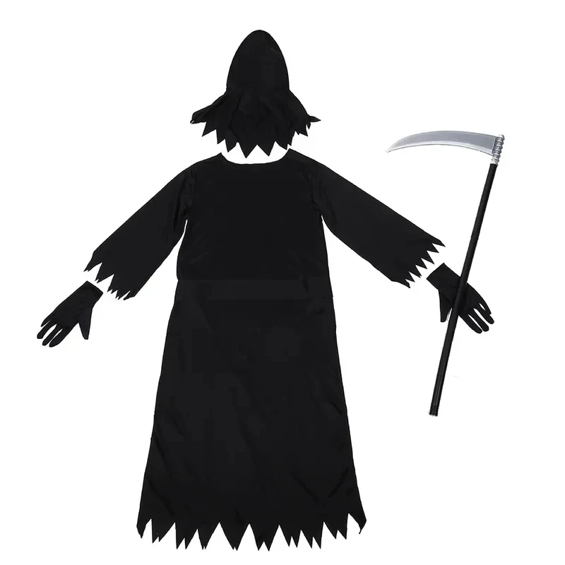 ABC123Sydanne Kids Horror Death Dress Jumpsuit Red Luminous Glasses Sickle Black Robe Grim Reaper Cosplay Costume Hals,3'f.5;j.8 view 4