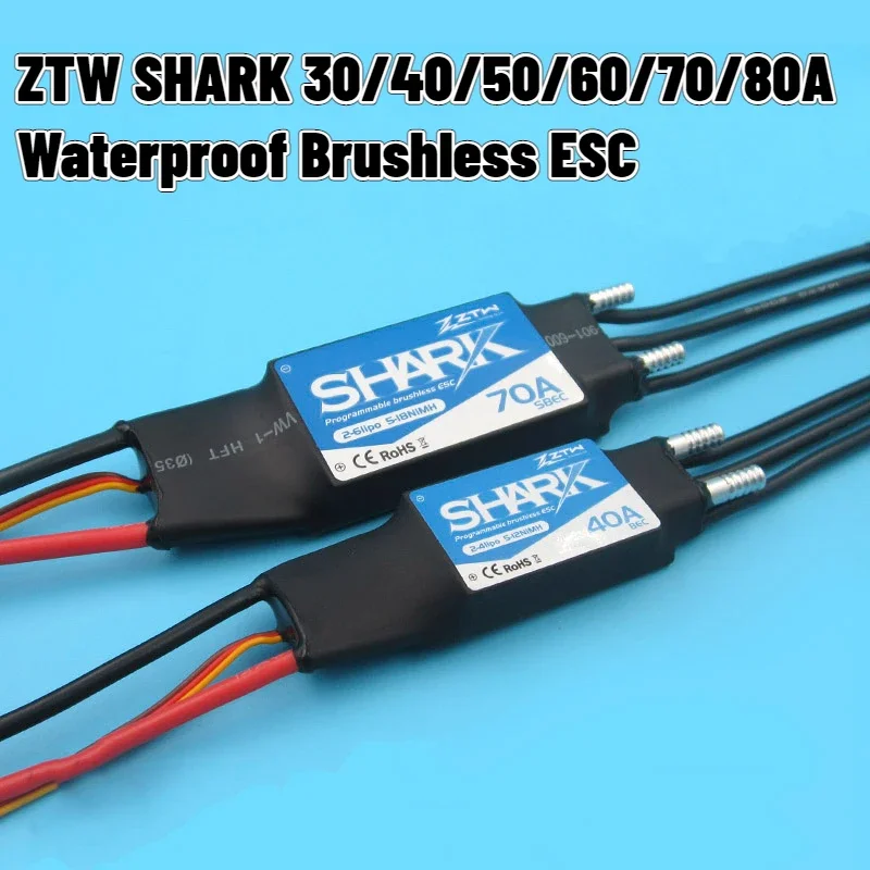 

ZTW SHARK 2-4S 30A 40A 2-6S 50A 60A 70A 80A Ship Model Water-cooled Bidirectional Waterproof Brushless ESC T/XT60 Plug