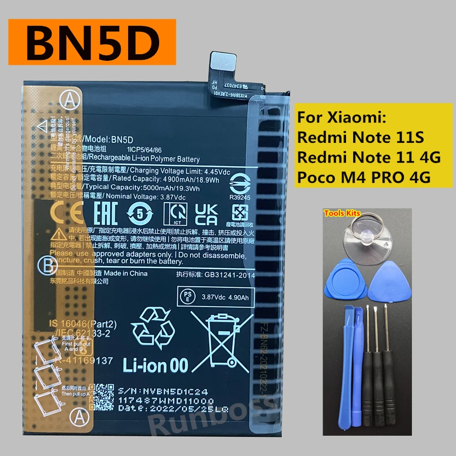 Original BN5C BN5H BN5A BN5D BN5E Battery for Xiaomi Redmi Note 10 10T 11E 11 Pro 5G 11s 4G,Pocophone Poco M5 M4 M3 X4 Pro 5G