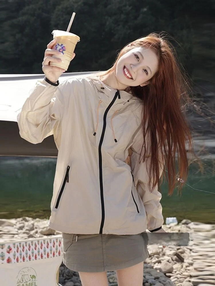 

Женская солнцезащитная одежда из ледяного шелка, весна 2026, новая коллекция, для активного отдыха, дышащая, тонкая спортивная куртка с капюшоном