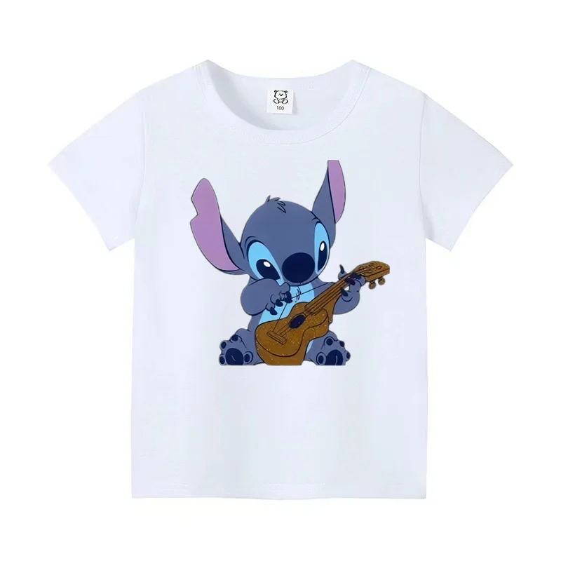 MINISO New Stitch Print Clothing Kid Cotton Cartoon Funny T -Shirt Children Tees Shirts Casual Boys Girls Fashion Tops