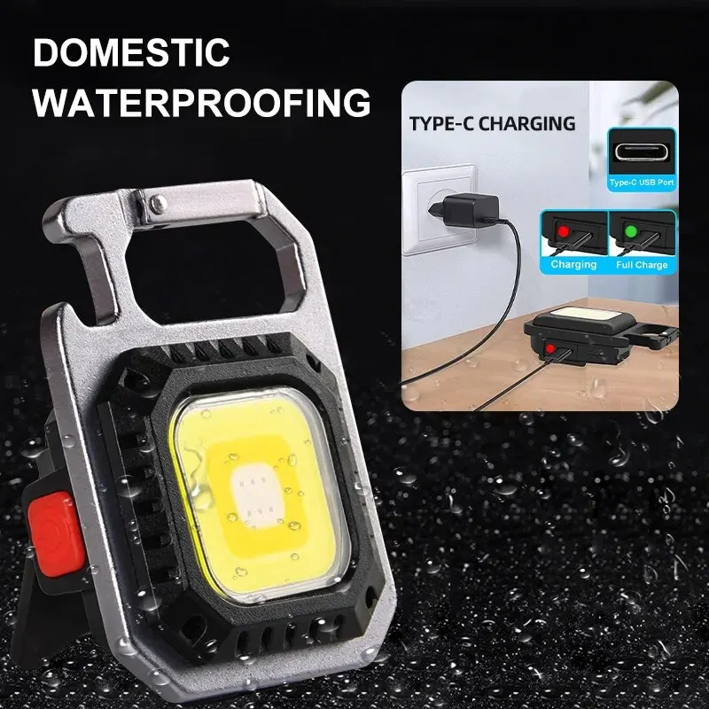 Multi-Functional Mini Portable Keychain Flashlight Waterproof Magnetic Strong Light USB Charging Emergency Working Light Outdoor