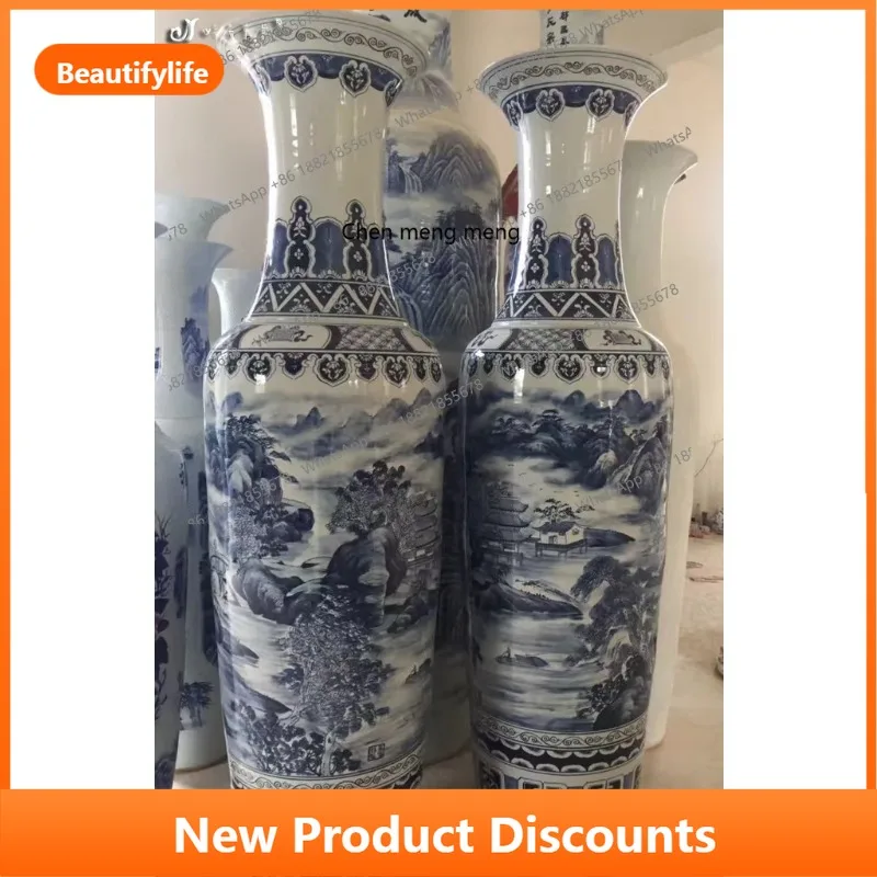 B06 Pastel peony ceramic large vase Jingdezhen home furnishing living room floor 2 meters ornament hotel