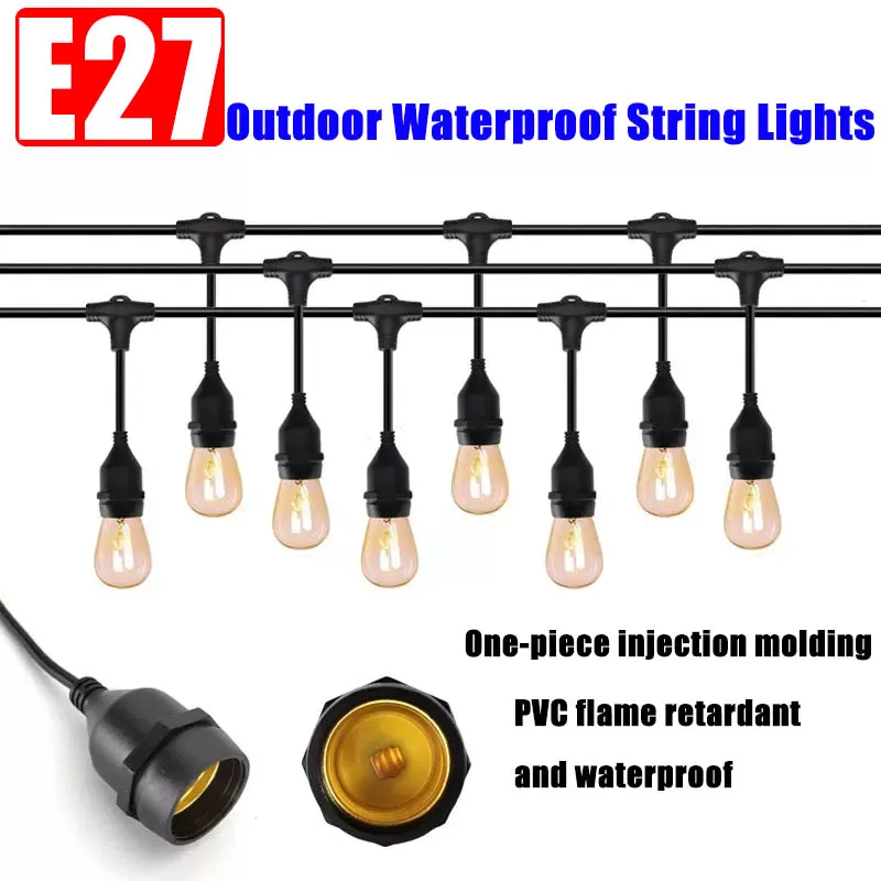 Outdoor Evening String Lamp IP68 LED E27 Threaded Head Lamp Farmyard Garden Wedding Holder String  Waterproof Sealed Strip Line