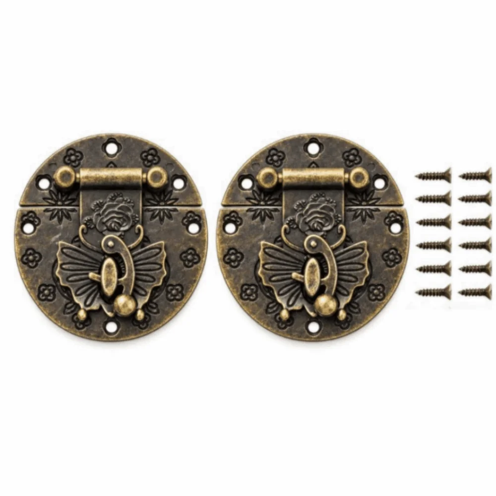 14pcs Antique Bronze Finish Wooden Box Hasp Round Embossing Retro Design Decorative Hasp Bronze Tone Butterfly Hasp