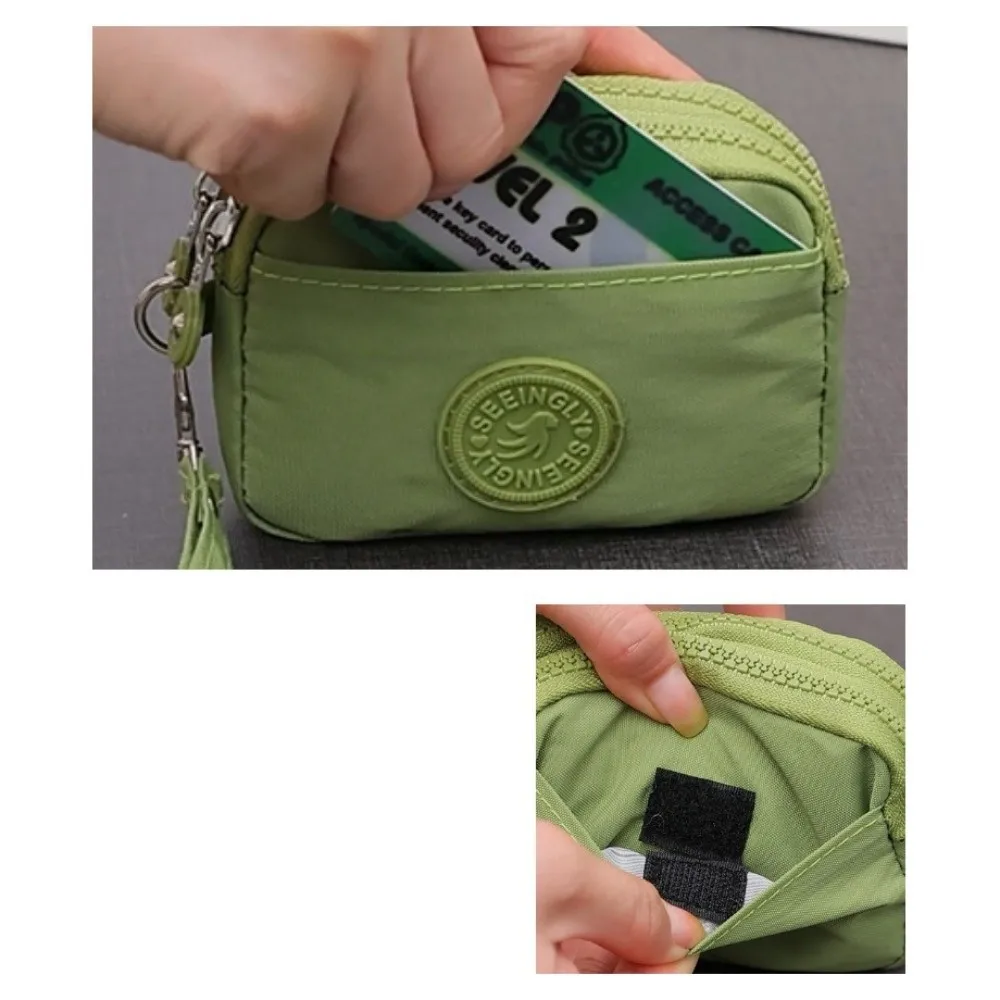 Portable Solid Color Women Wallet Double Layer with Lanyard Coin Purse Waterproof Nylon Zipper Clutch Ladies