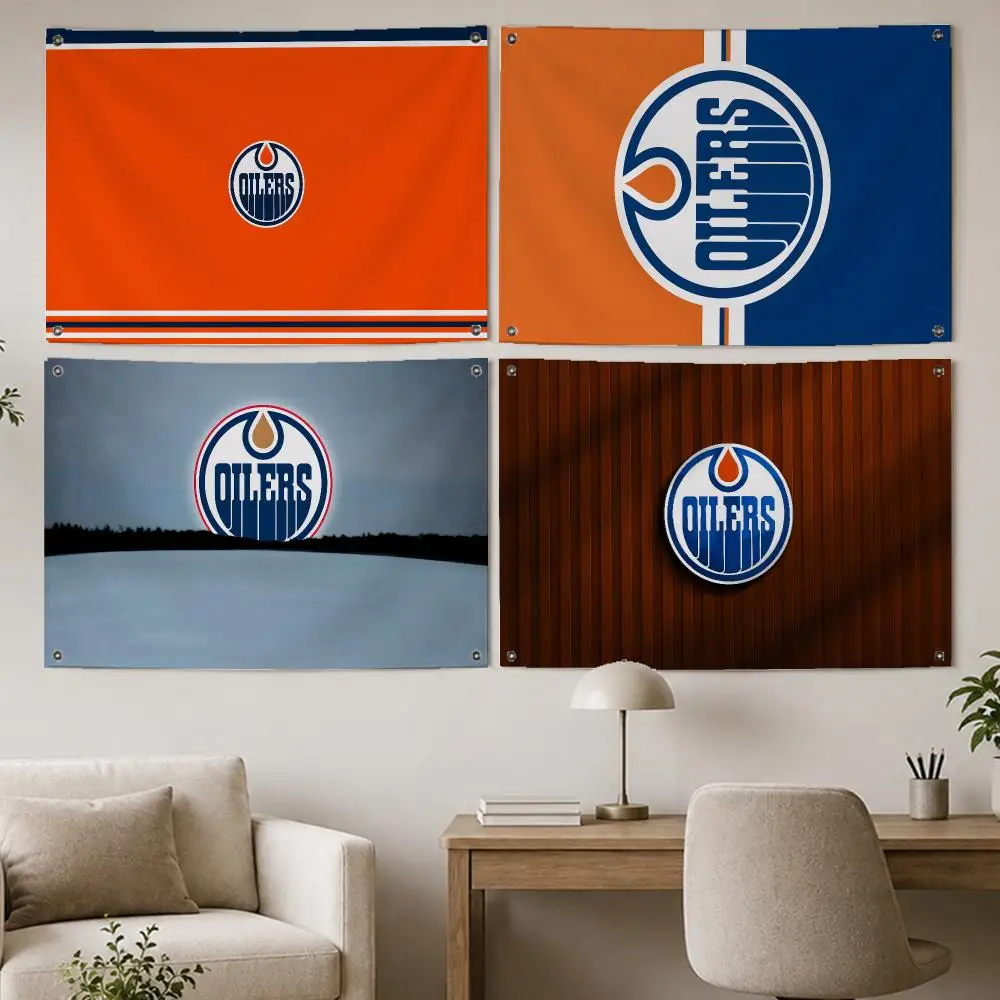 Pro Team Edmonton Oilers Flags Room Home Decor Wall‑Hanging Art Banner, Outdoor for Bedroom Party Background Decoration