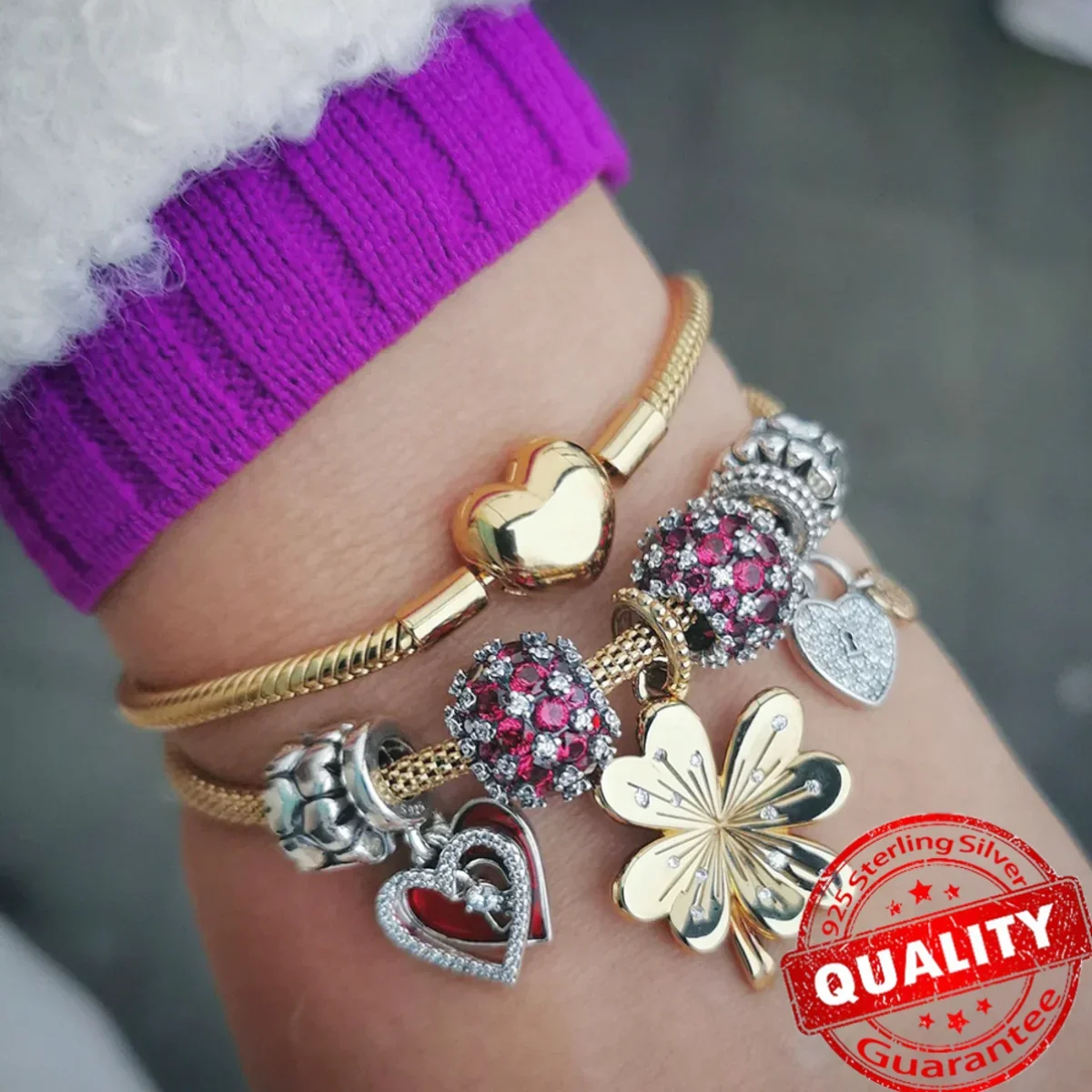 Original 925 Sterling Silver Sparkling Heart Full Diamond Round Rose Charms Beads for Necklace DIY Bracelet Present Jewellery