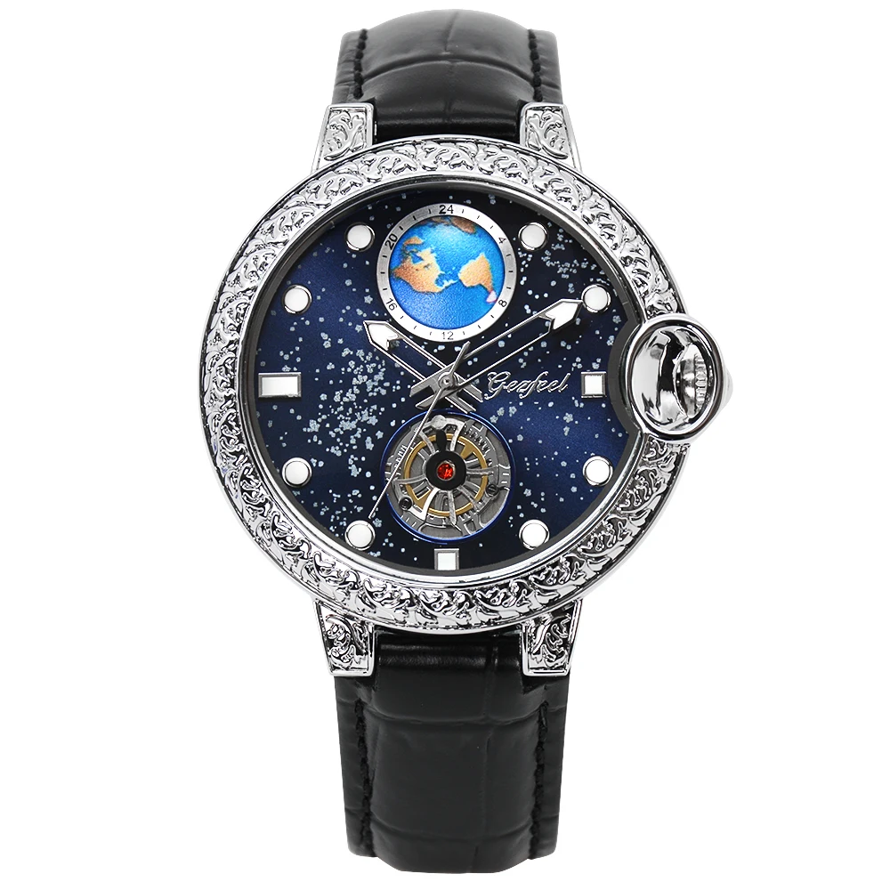 

Светящиеся часы унисекс Planet с ремешком из натуральной кожи и бриллиантами