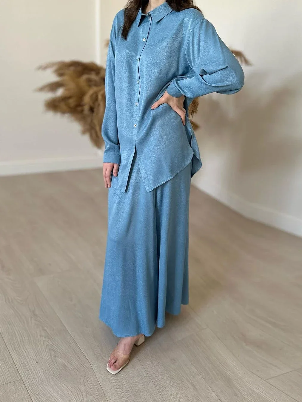 Ramadan Two Piece Sets Shirt &Pants Women Muslim Suits Shirt Blouse Musulman Ensembles Moroccan Kaftan Islamic Dress Sets