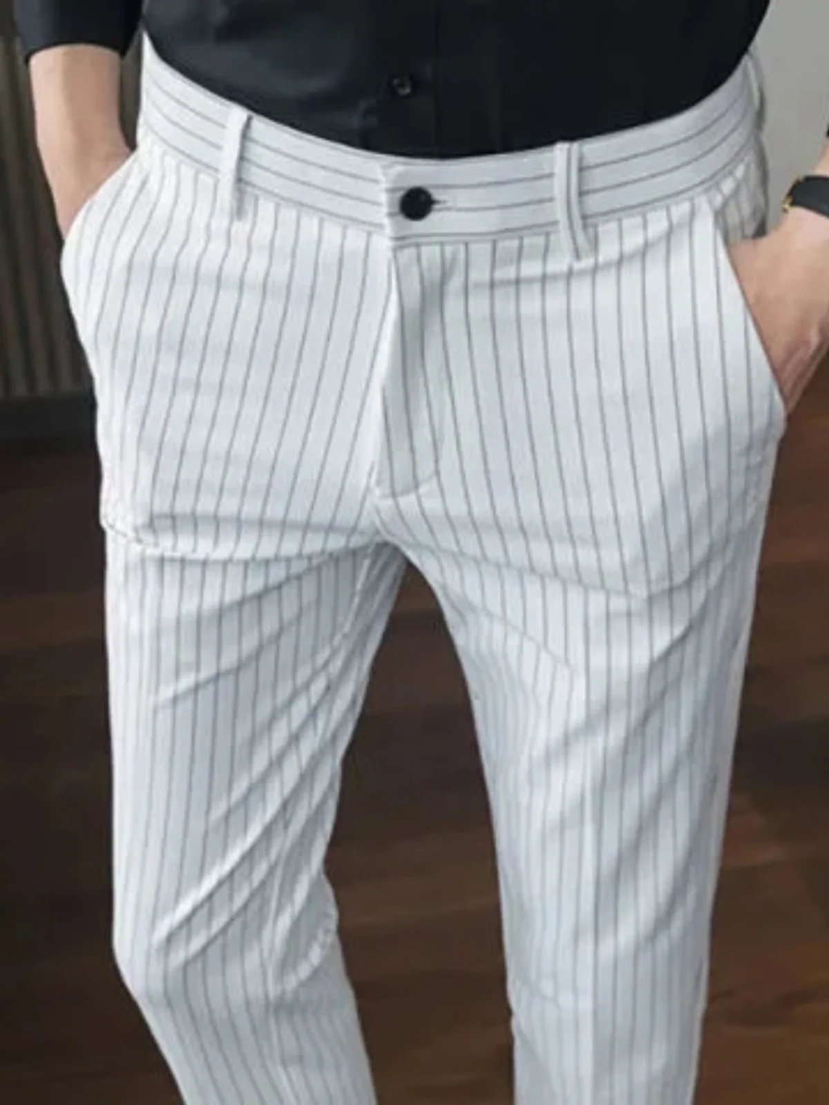 Slim Fit Men's Casual Pants Elastic Stripe Design Spring Summer Fashionable Urban Style Breathable Sun Protection Clothing