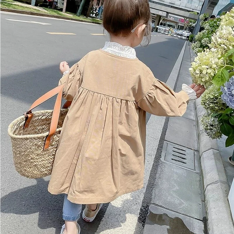 Girls Coat Windbreak Jacket Cotton Outwear 2026 Vintage Spring Autumn Outdoor Kids Windproof  Children's Clothing